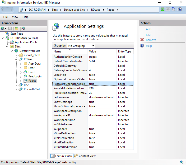 RD Web сменить пароль