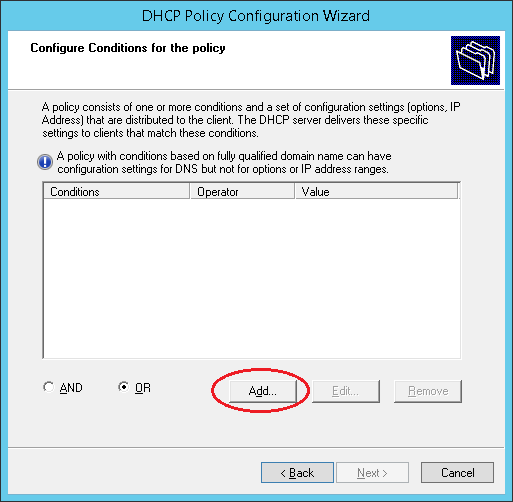 Добавить условие политики